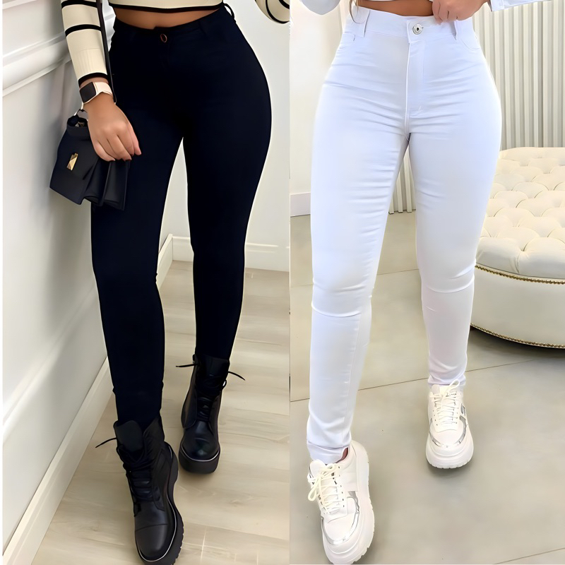 Calça Jeans Preta Feminina Skinny Com Lycra Cintura Alta Corte Do Jeans  Empina Confortável.