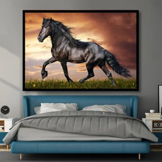 Quadro decorativo Cavalo Preto Pulando Para Sala Quarto Escr