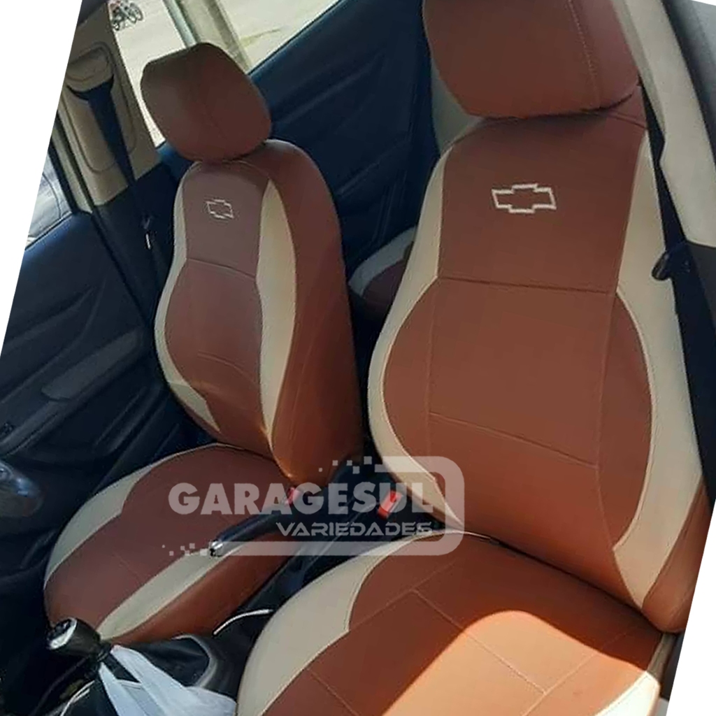 Capas de Bancos Automotivos Em Couro Terracota e Creme Sob Medida Sport Chevrolet Onix 2013 a2018