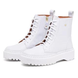 Bota Feminina Coturno Tratorada Conforto Branca Moda
