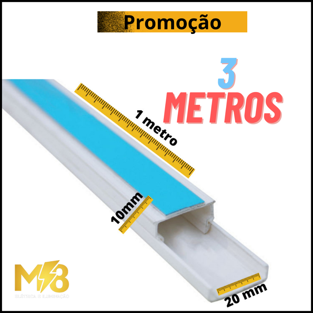 3 Metros Canaleta Organizador de Fios Branca 20x10mm Sistema X Com Fita Adesiva