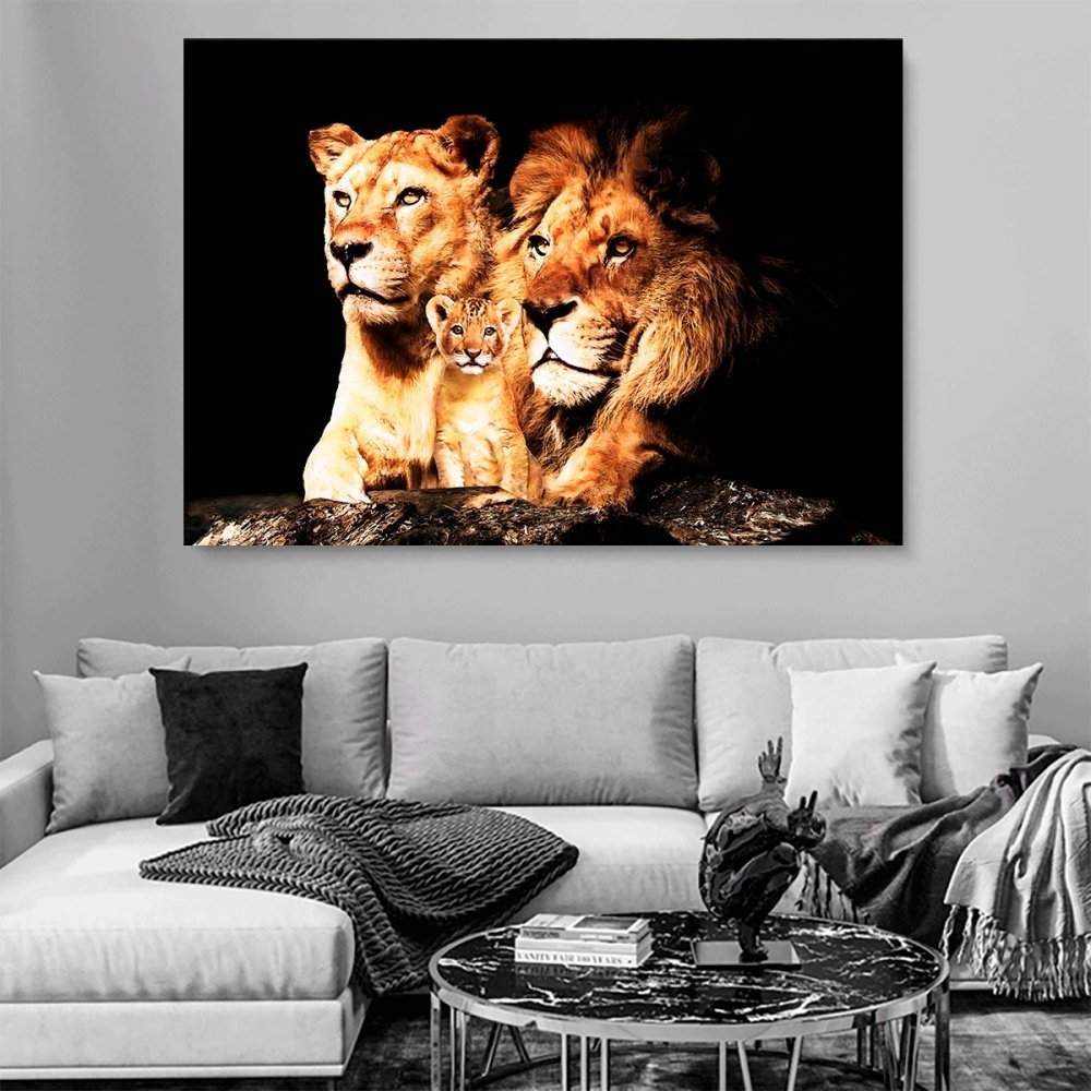 Quadro 60x40 CM Decorativo GRANDE Alta Resolução Para Sala Quarto Escritório Quadro Família de Leões