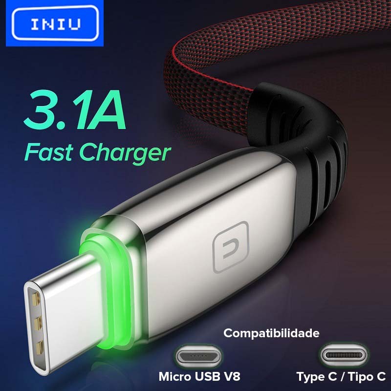 Cabo USB de Celular Iniu 3.1A Turbo 0.5m 1m 2m Carregamento Rápido Tipo ...