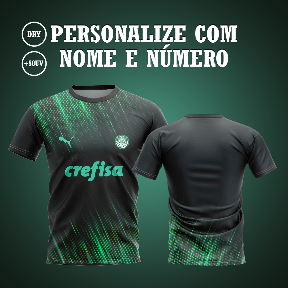 Camiseta Palmeiras Preta Verde Premium Personalizada Infantil-Juvenil-Adulto