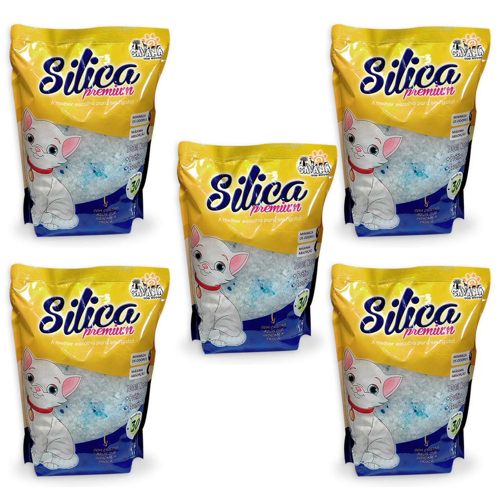 Kit 5un Areia De Gato Sílica Grossa Premium Savana Pet 1,5kg