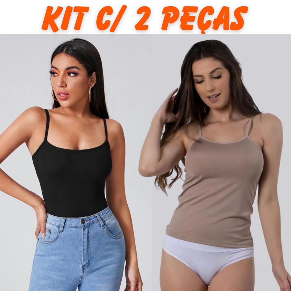 kit Com 2 Blusa Regata Básica Feminina Segunda Pele Blusinha Microfibra Modeladora Anágua Alcinha Regatinha