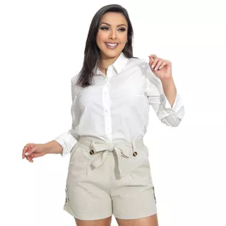 Shorts Linho Social Laço Bermuda Alfaiataria Com Elastico Modelo Luxo