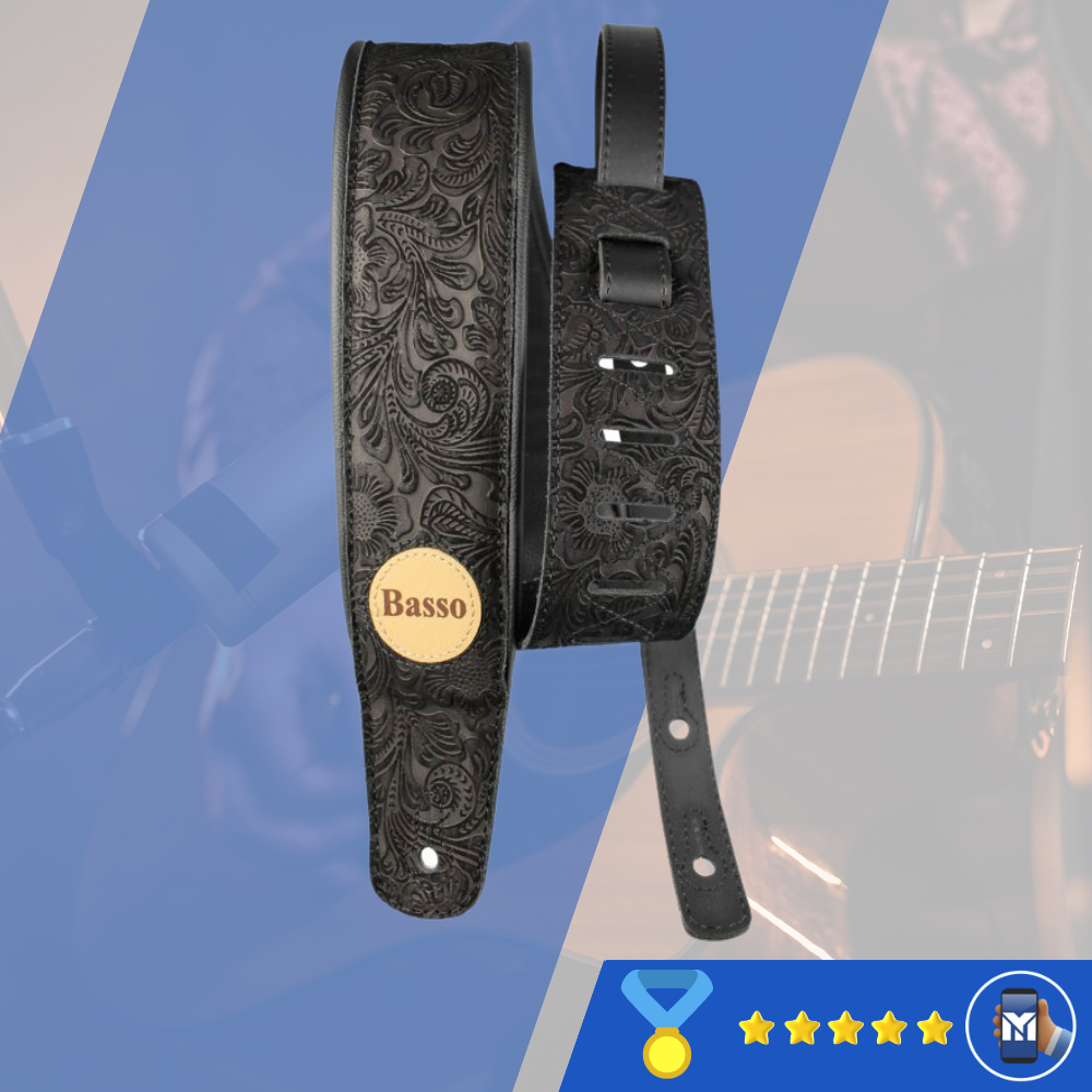 Correia Alça Para Violão, Guitarra e Baixo Preto Floral Extra Premium