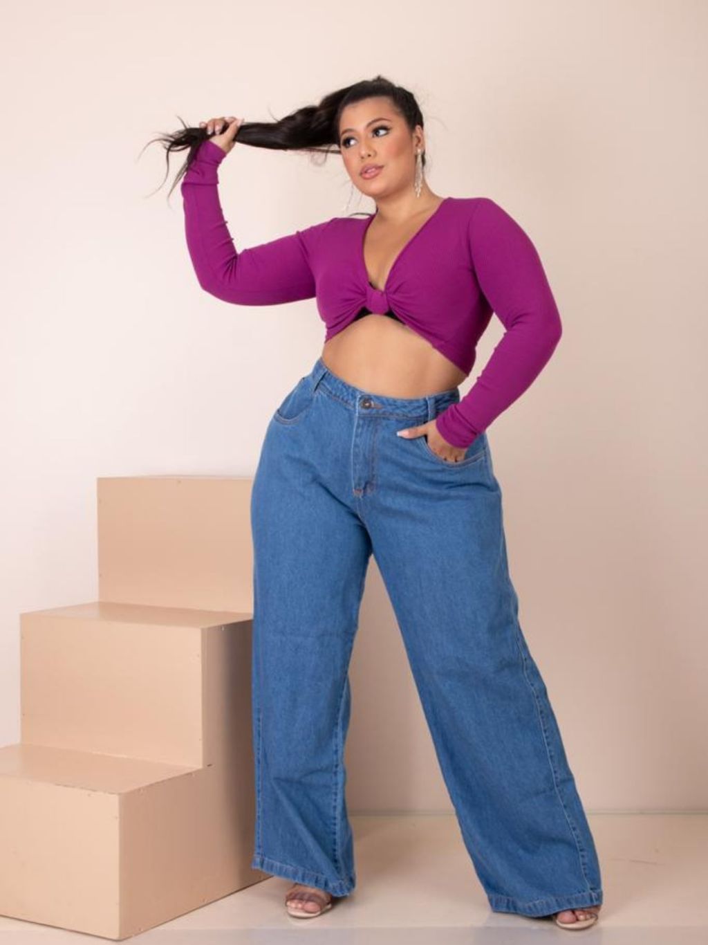 Calça Jeans Versão Lisa Pantalona Wide Leg Soltinha Plus Size