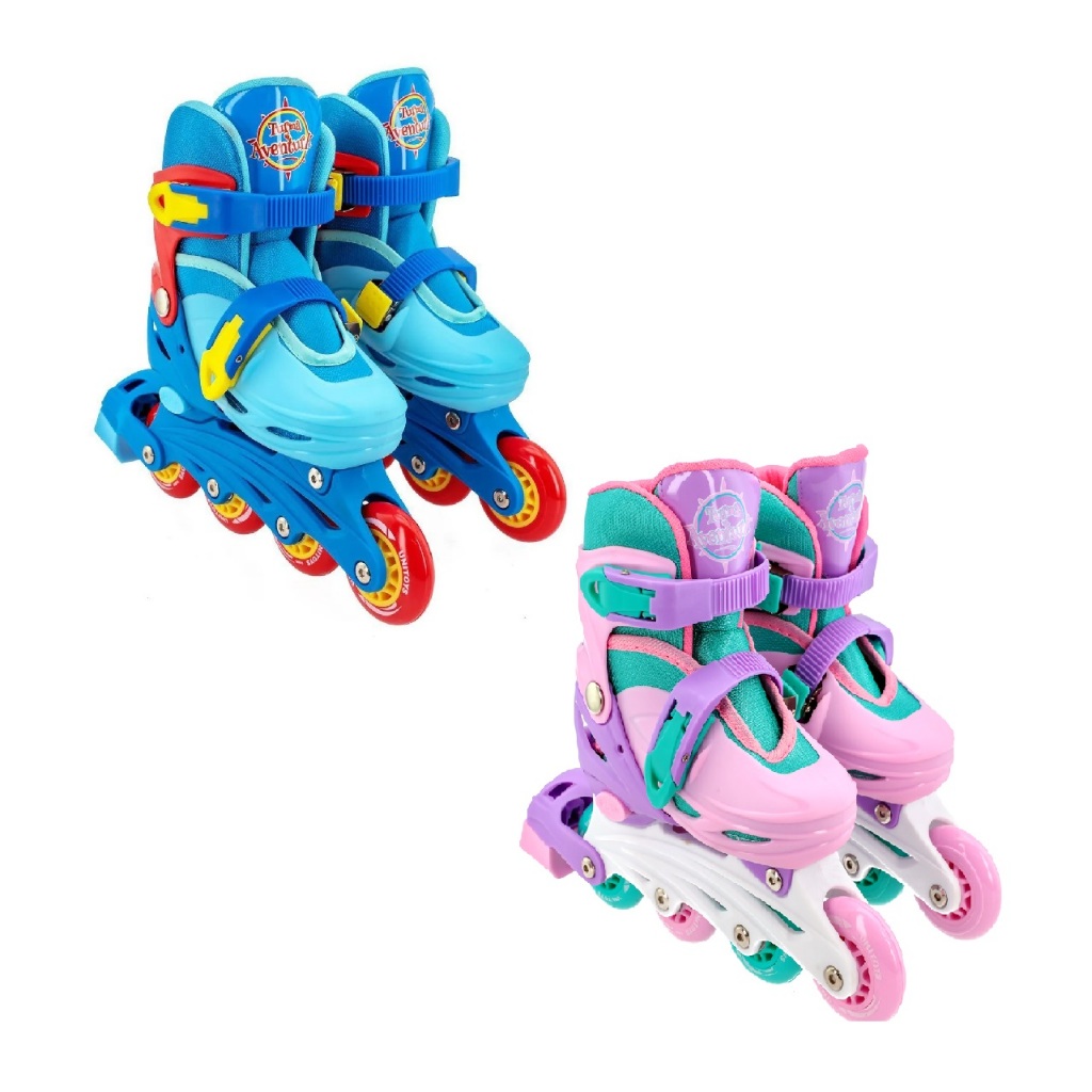 Patins roller inline infantil menino menina ajustável 30-33 4 rodas abec 7+ kit proteção completo