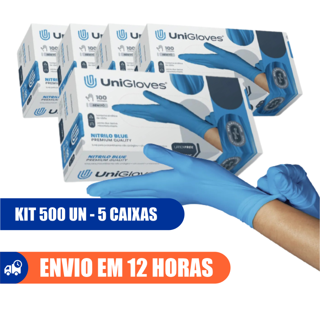 Luva Nitrílica Sem Pó Azul Blue Kit 500un 5 Caixas Unigloves Shopee Brasil 2406