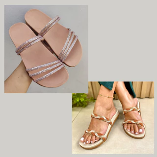 Papete feminino Kit 2 pares sandalia brilho tiras