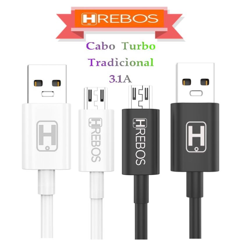 Cabo V8 Turbo 3.1A Tradicional Carregamento Rápido original Hrebos Hs-77
