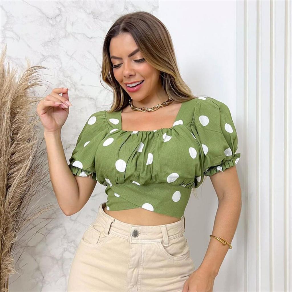 Cropped Com Manga/Blusinha Com Lastex/Amarração Costa/Manga