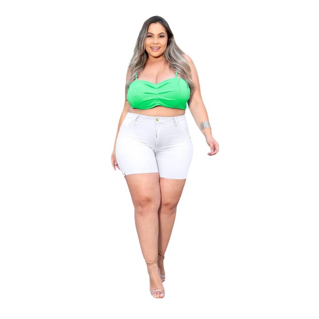 Short feminino branco Plus size com lycra moda grande 46 ao 60