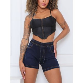 Shorts Jeans Feminino Com Lycra Elástico Na Cintura Tendência Verão 2024