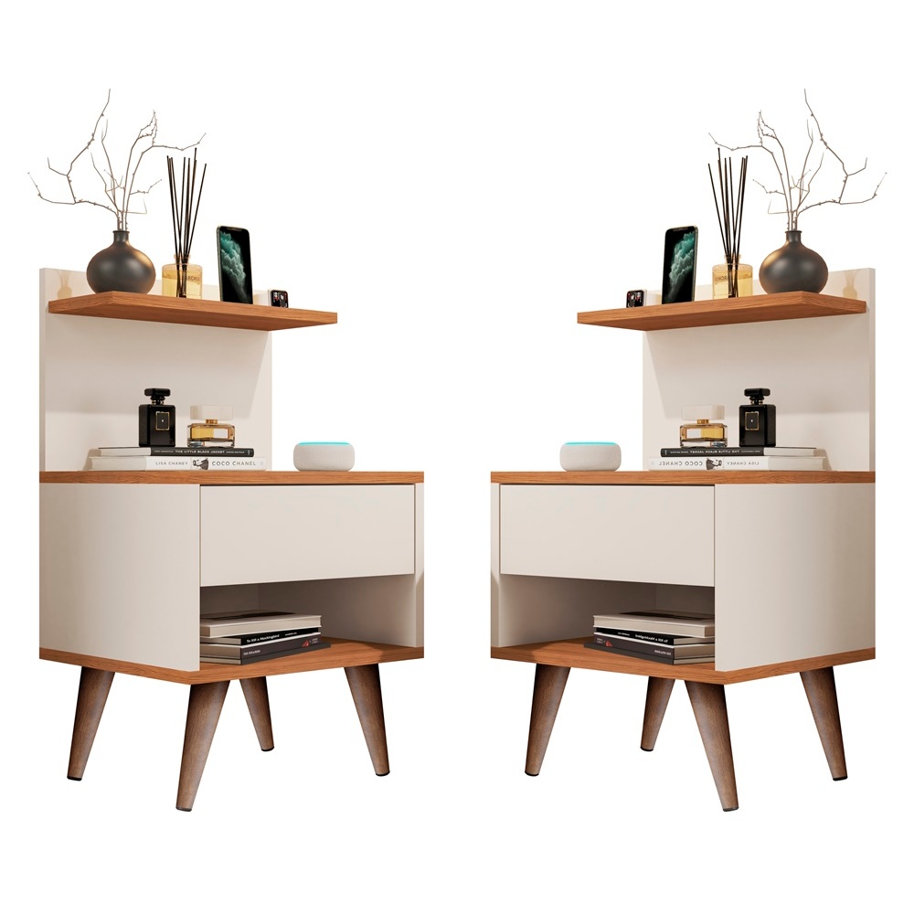 Kit com 2 Mesa de Cabeceira Retrô Com 1 Gaveta Sleep Decoração - Varias Cores
