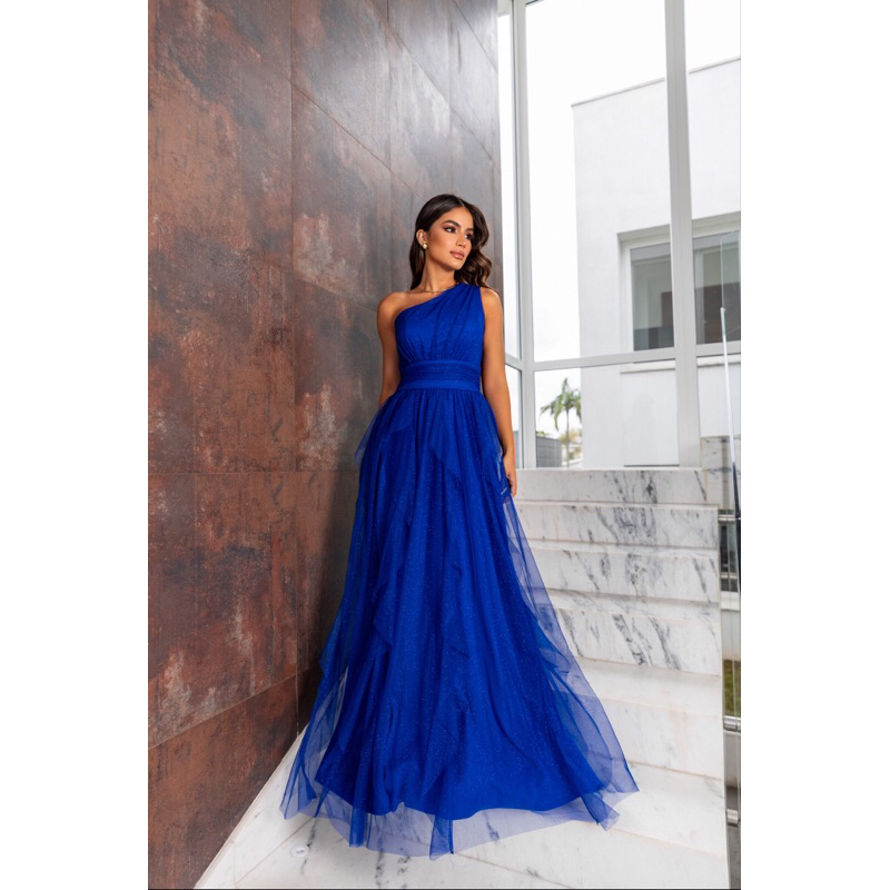 Vestido azul royal com 2024 brilho