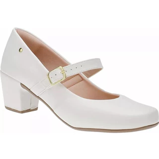 Sapato Boneca Branco Confort Scarpin Feminino Salto Baixo Macio