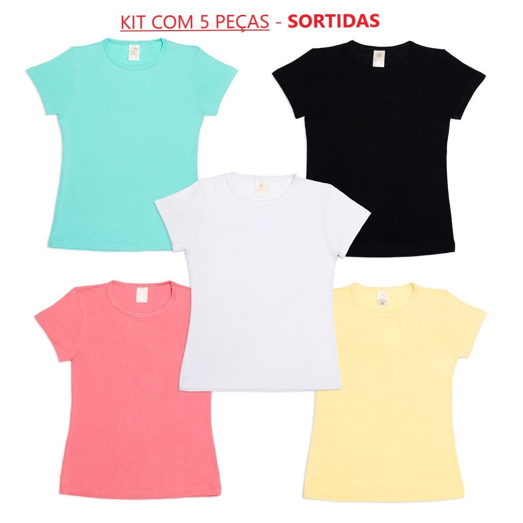 Blusa Infantil Menina Kit Com 5 Peças Sem Estampa