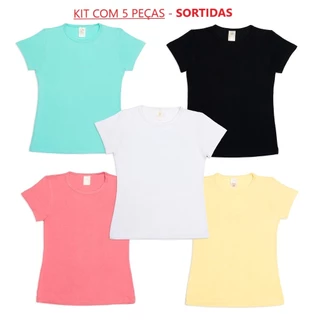Blusa Infantil Menina Kit Com 5 Peças Sem Estampa