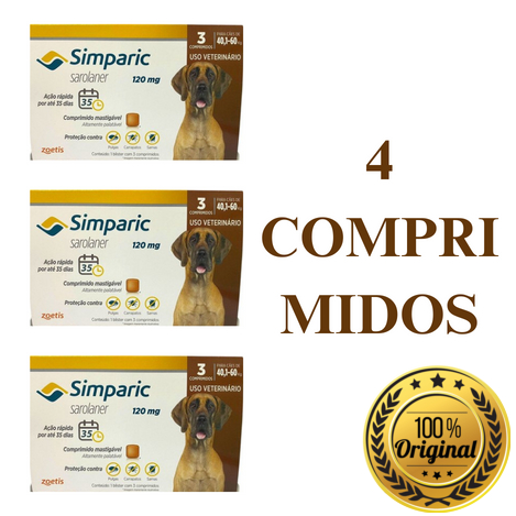 Simparic 120mg (40,1kg/60kg) c/ 1comp - Zoetis - Antipulga e