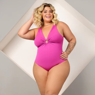 Maiô Plus Size Forrado Body Feminino Engana Mamãe Argola Moda Praia Moda Maior Maiô de Banho Curve