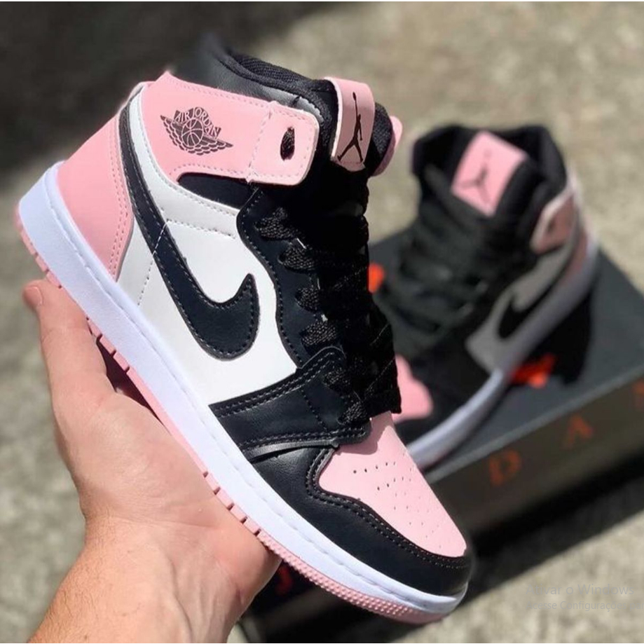 Tênis original air jordan kids Sneakers 1 Sola Preta Rosa Garotas Bota Baixa Fêmea Envio Instantâneo super Oferta Desconto
