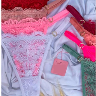 Kit 4 Tangas Fio Dental Rendada Regulagem Coração Sensual Sexy Paixão
