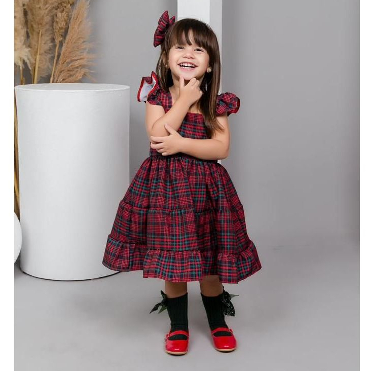 Vestido Infantil Vermelho Xadrez Festa Junina Mini Diva