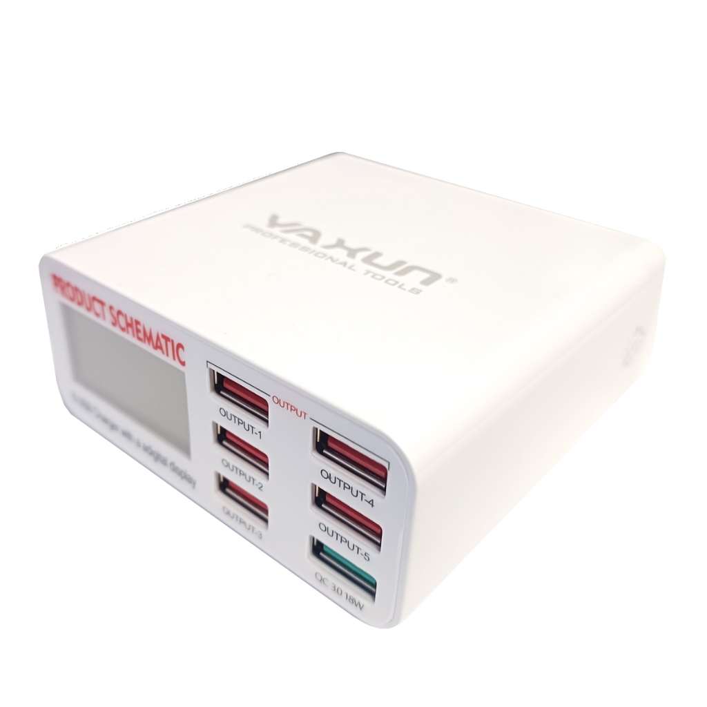 Carregador 6 Portas Yaxun YX-896 Usb Tipo-C Display Digital