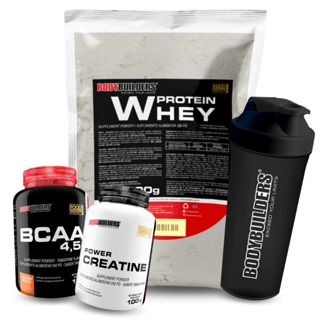 Whey Protein Concentrado 500g + BCAA 100g + Creatina 100g + Coqueteleira - Ganho de Massa Muscular Bodybuilders