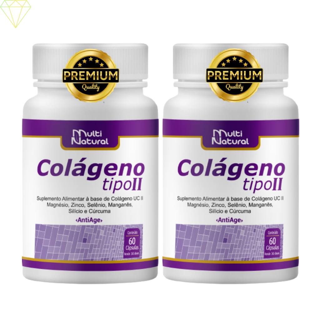 Kit Com 2 Colagenos Tipo 2 Suplemento Original 60 Cáp Premium Colágeno Cápsulas De Beleza Premium Sem Sabor artrite artrose lesões articulações cartilagem acelera metabolismo queima calorias aumenta tônus muscular combate doenças do estomago e intestino