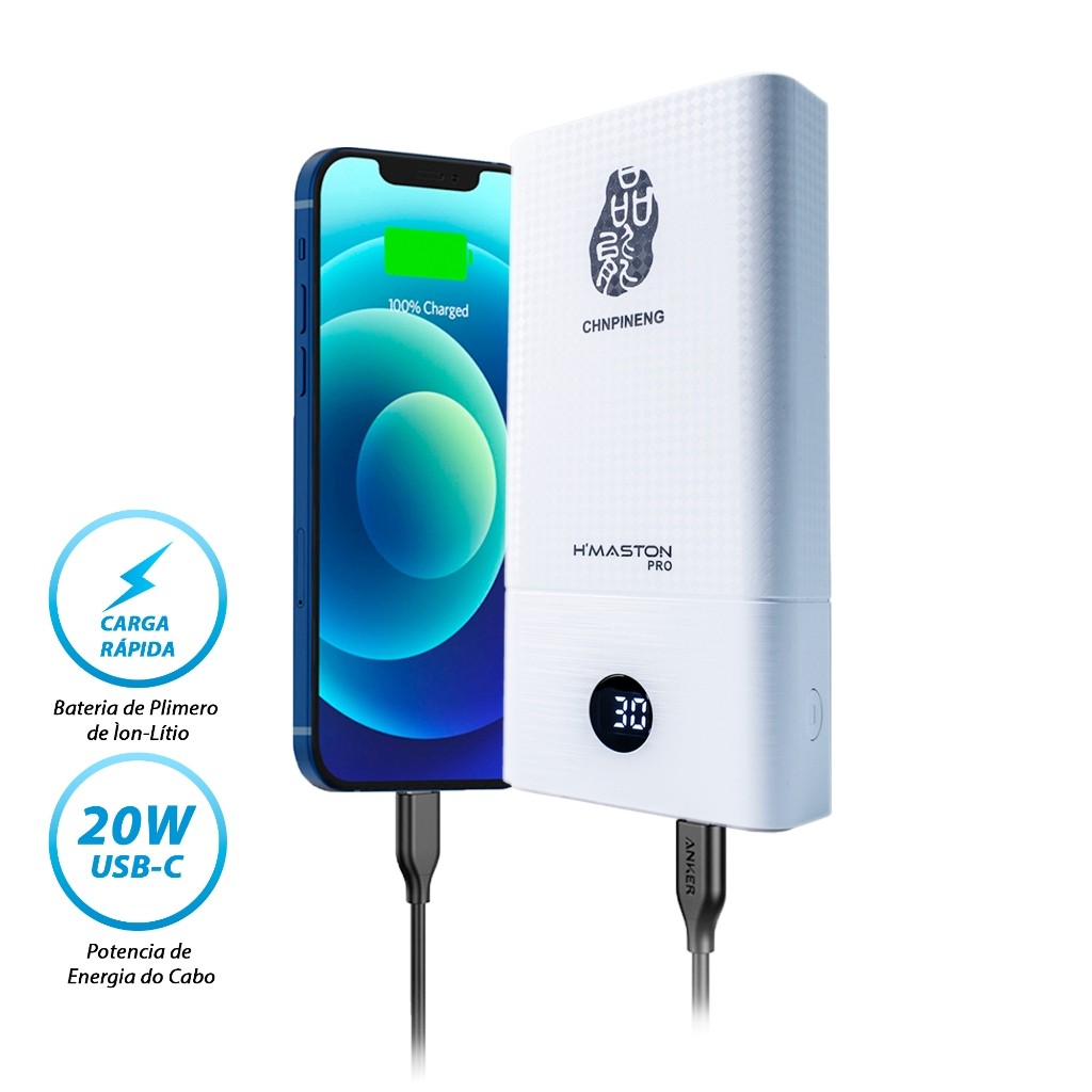 Carregador Portátil 30.000Mah Turbo Ultra Carregamento Rápido Bateria Longa Duração Resistente Compatível com Android IOS Notebook Micro USB Tipo-C Lightning