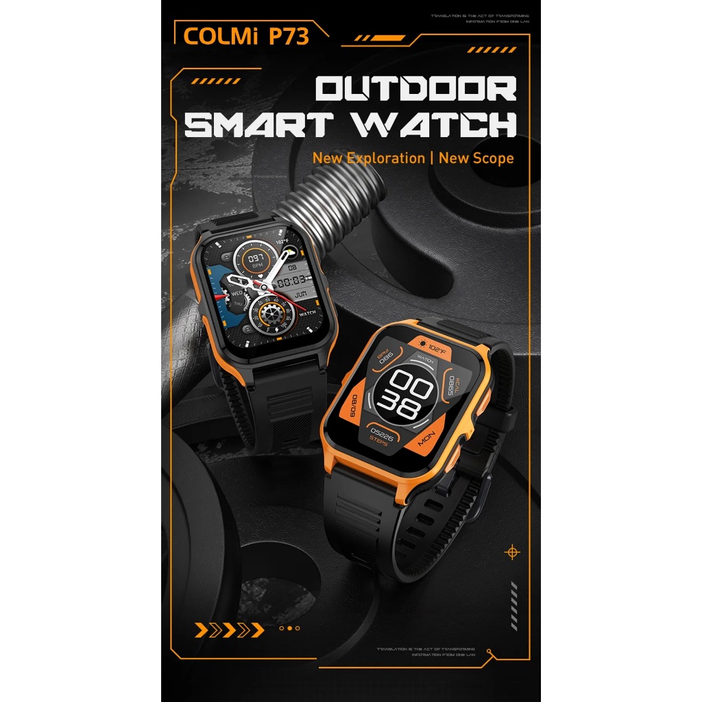 COLMI-P73 Relógio inteligente militar ao ar livre para homens, chamada bluetooth, smartwatch para xiaomi, android, ios, ip68 relógio de fitness impermeável, 1.9"