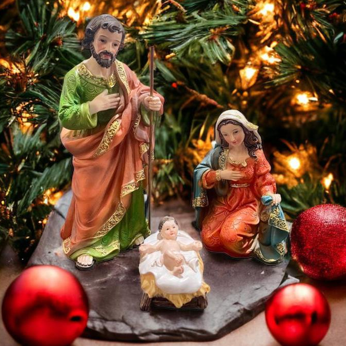 Presépio 20 cm 3 peças Resina Importada Decoração Natal