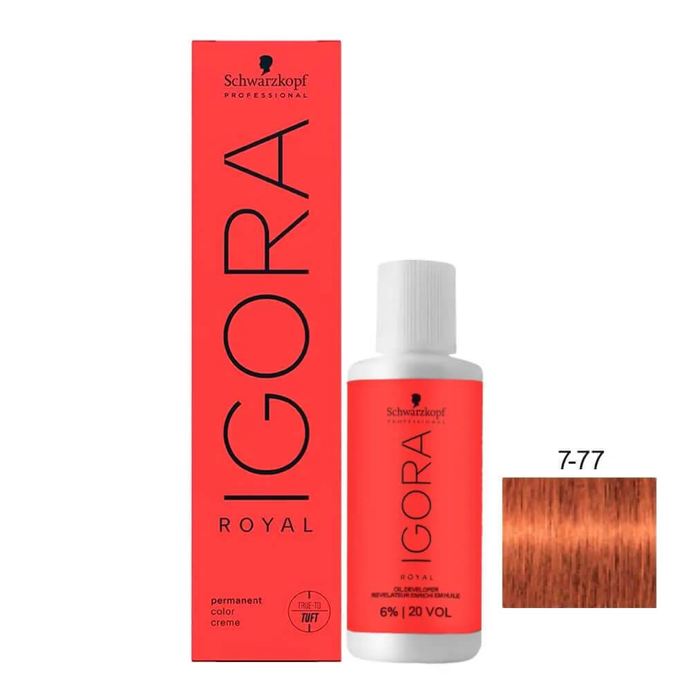 Kit Schwarzkopf Igora Royal HD 7.77, Mix 0.77 e Água Oxigenada 20vol