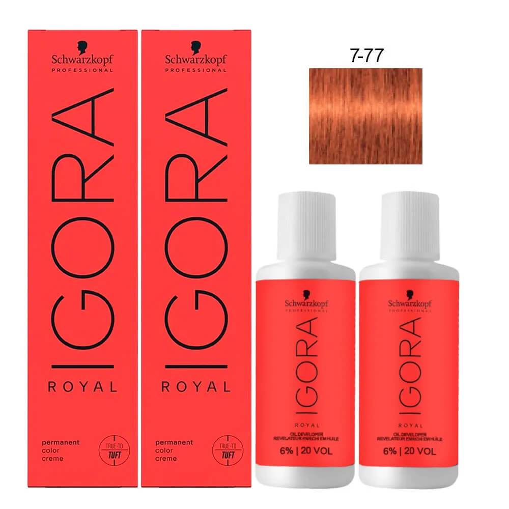 Kit Tinta Coloração Igora Royal 8.77 + 7.77 + 2 Ox 30 Vol. Schwarzkopf  Professional