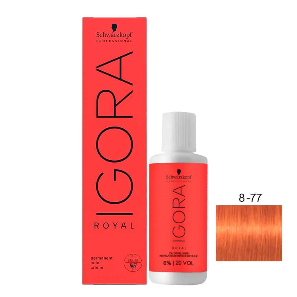 Kit Schwarzkopf Igora Royal 2 tintas 8-77 Louro Medio Cobre Extra 60g + 2  Agua