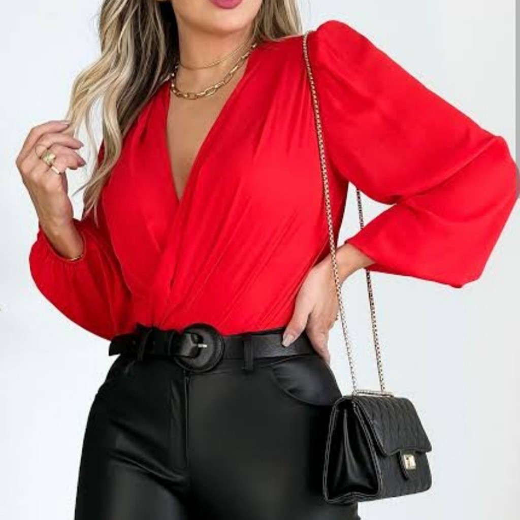 Blusa Body Bory Tecido Duna Não Amassa Manga Longa Princesa Bulfante