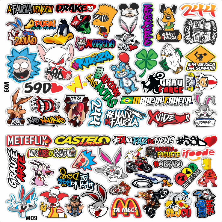 Cartela de adesivos 61 unidades - para Bike Carro Moto Capacete impreshow M09