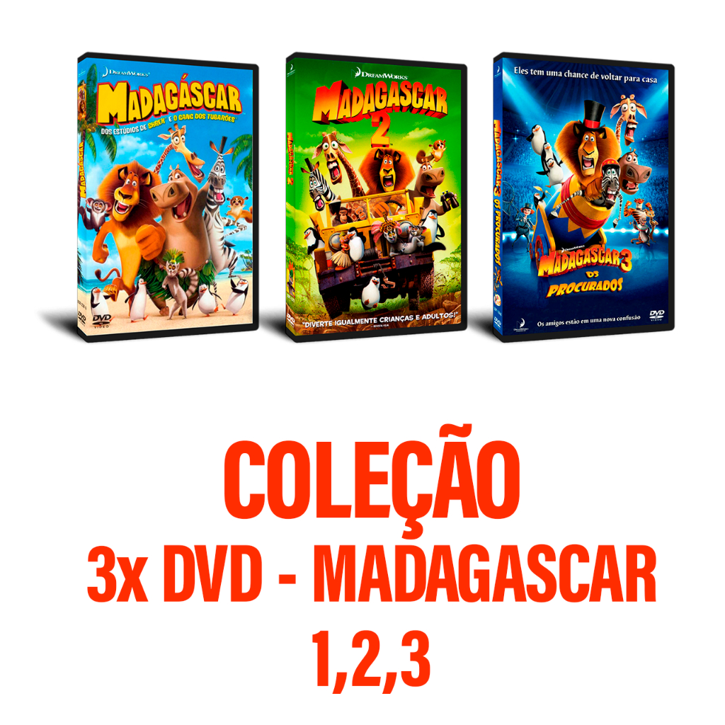 3x DVD Coleção Madagascar 1, 2 e 3 | Shopee Brasil
