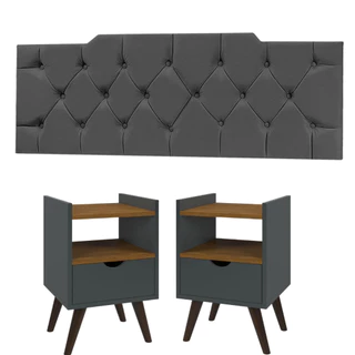 Conjunto 2 Mesa de Cabeceira Alice 1 Cabeceira Cama Box Vitória Casal 140cm Kit Quarto