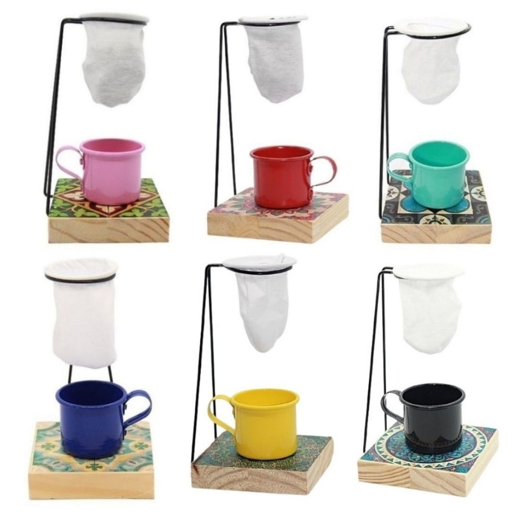 Mini Coador de Café de Pano Individual c/ Suporte e Caneca 80 ml ...