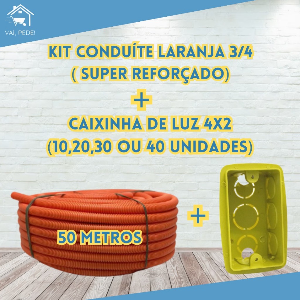 Conduíte Corrugado Laranja (reforçado p/ laje) + Caixinha 4x2 amarela (escolha a quantidade)