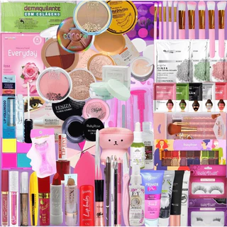 Kit Maquiagem de Milhões 8 itens Atacado e Revenda de Cosméticos com Escova de Cabelo
