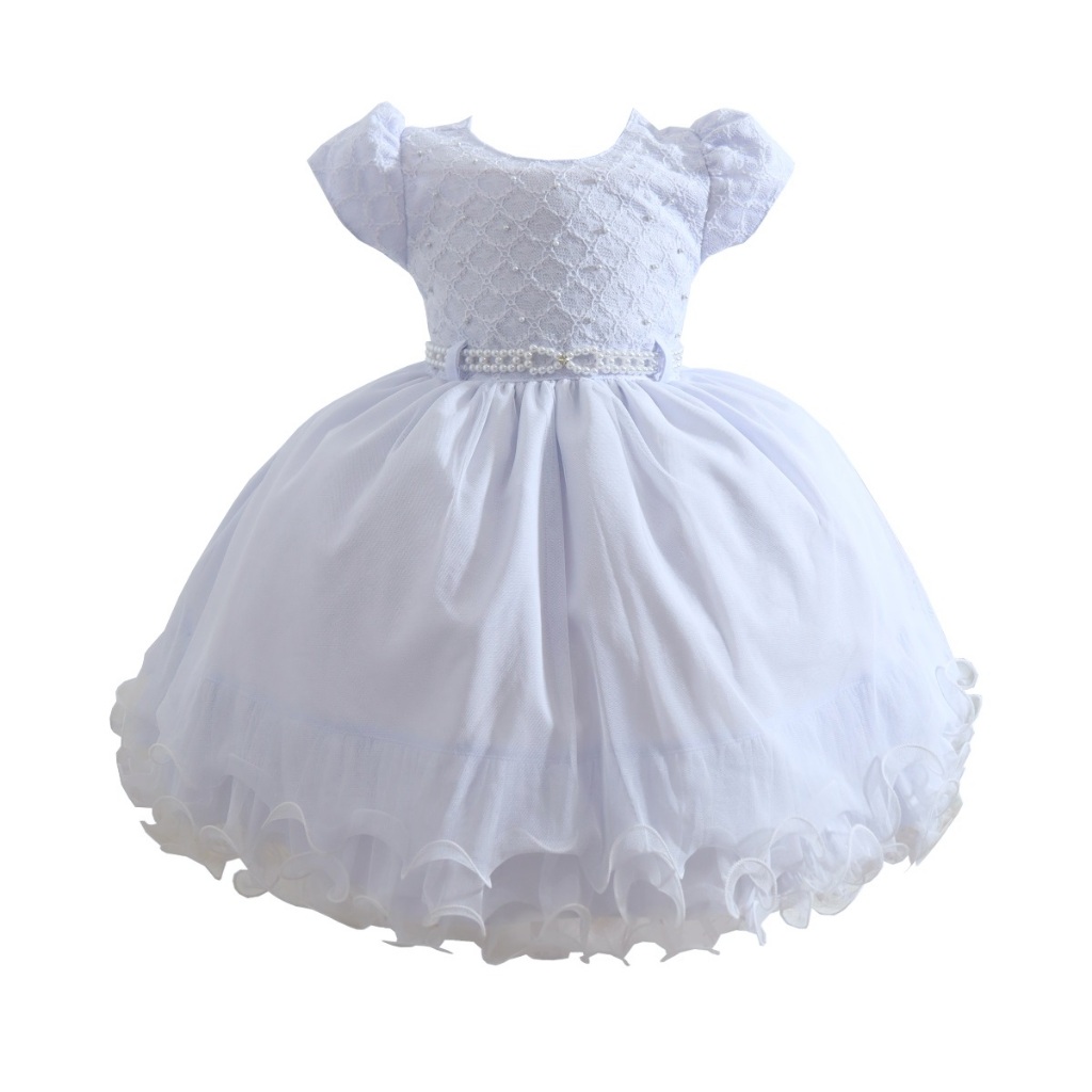 Vestido infantil menina bebê batizado Daminha Casamento 3 peças Renda  Branco Premium Luxo - Auhe Kids