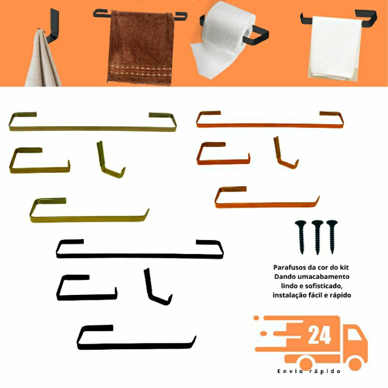 kit banheiro conjunto e acessórios 4pc preto fosco dourado bronze cromado