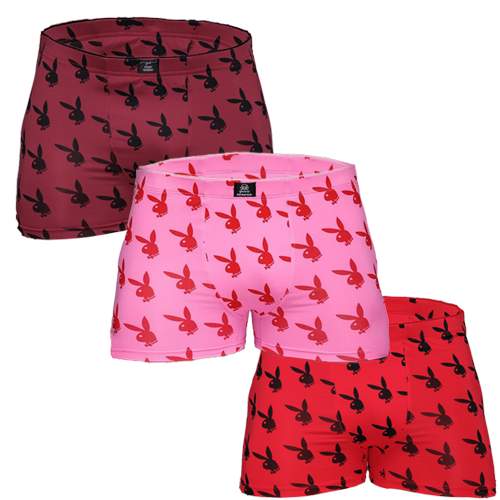 Kit 3 Cuecas Boxer Masculino Box Microfibra de Poliamida Tecido Geladinho Estampada - Playboy
