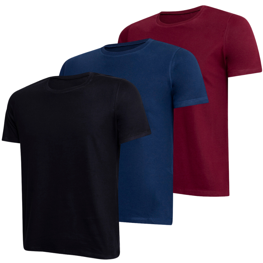 Kit 3 Camiseta Básica Masculina Slim Fit 100% Algodão Fio 30.1 Premium Básica Academia Lisa Sem Estampa Casual Dia a Dia Academia Minimalista